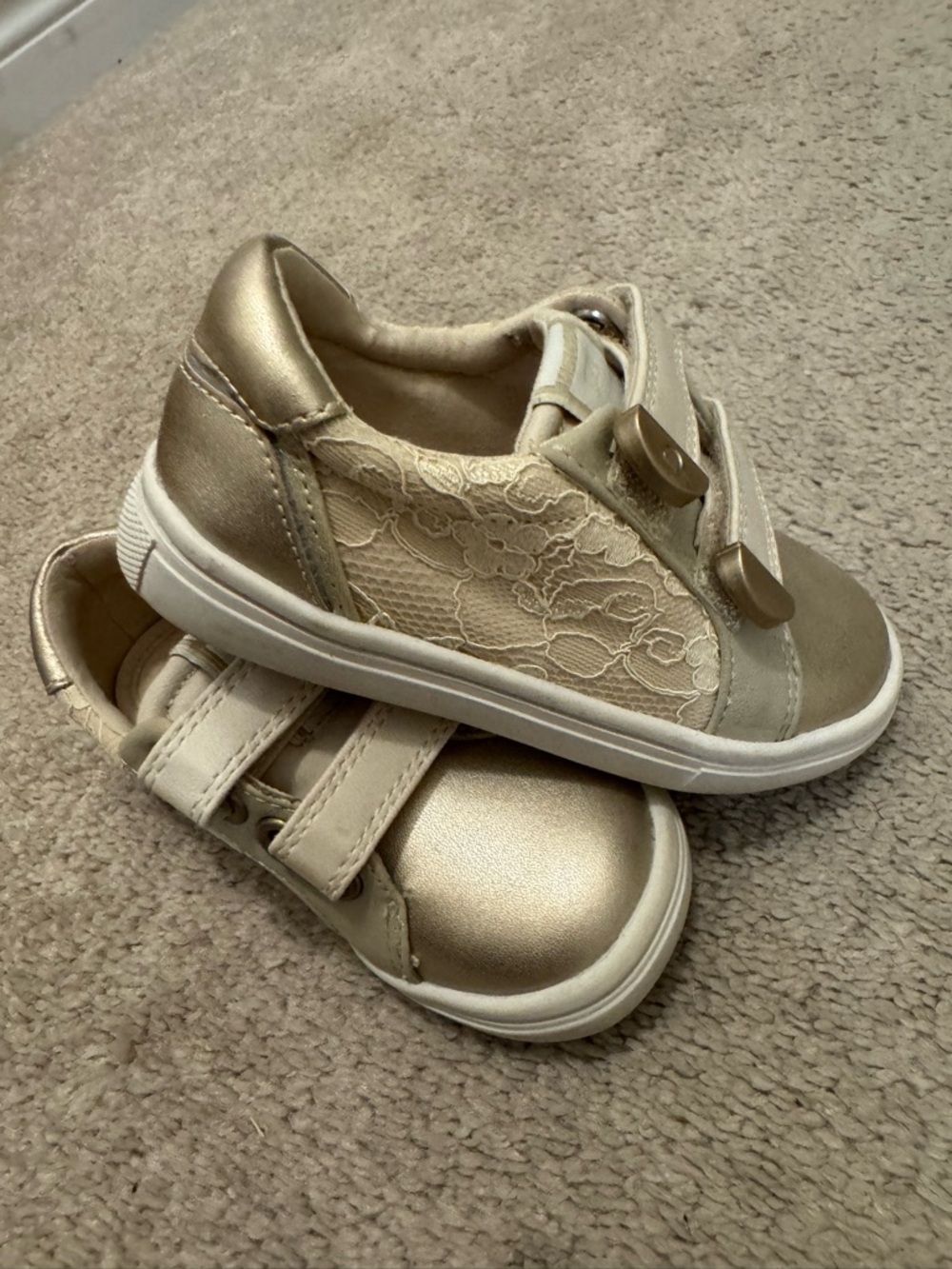Mayoral Metallic Cream Lace Velcro Sneakers